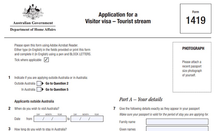 điền form 1419 xin visa du lịch Úc